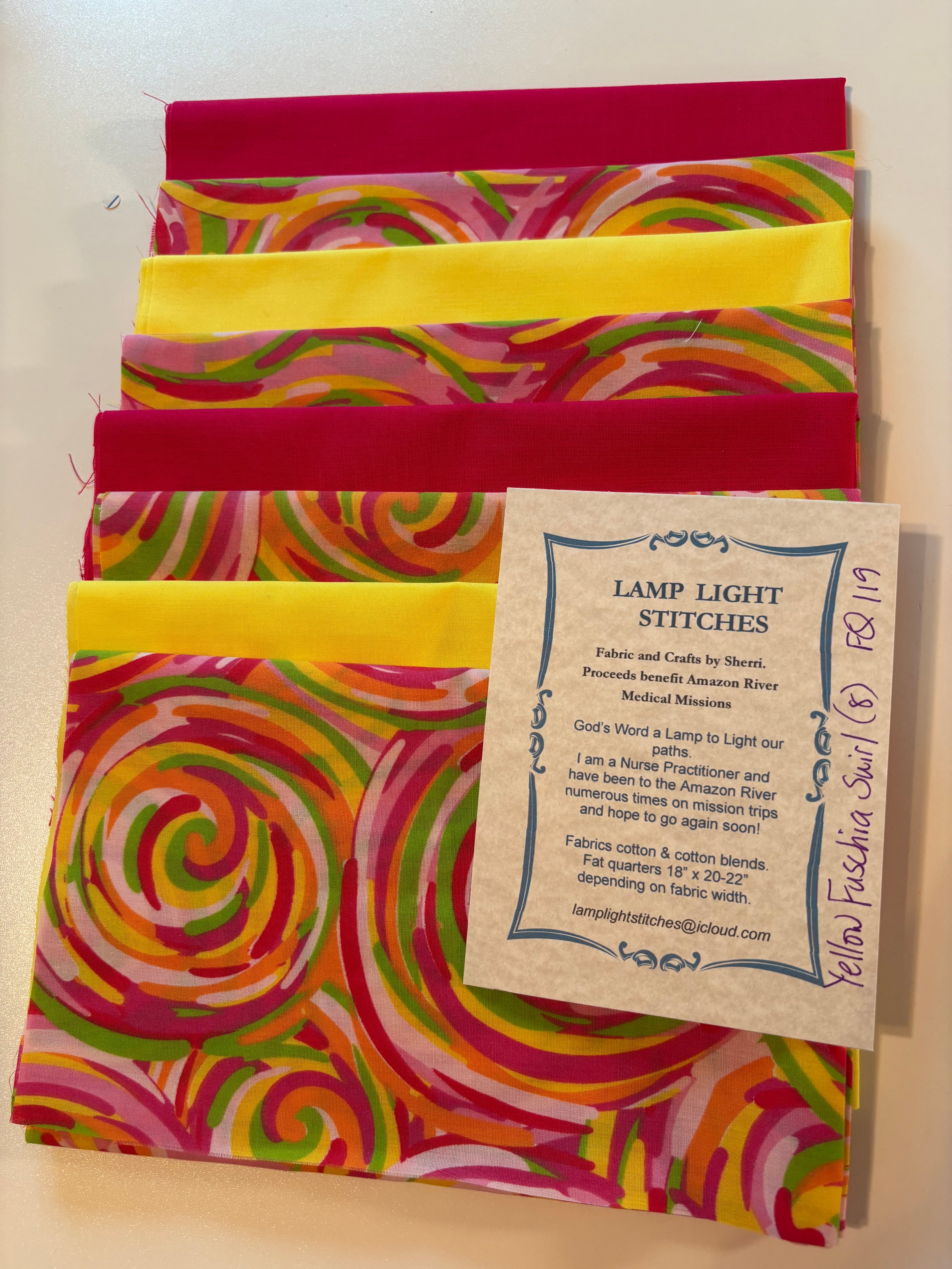 Yellow Fuschia Swirl 8 fat quarters, FQ  119.