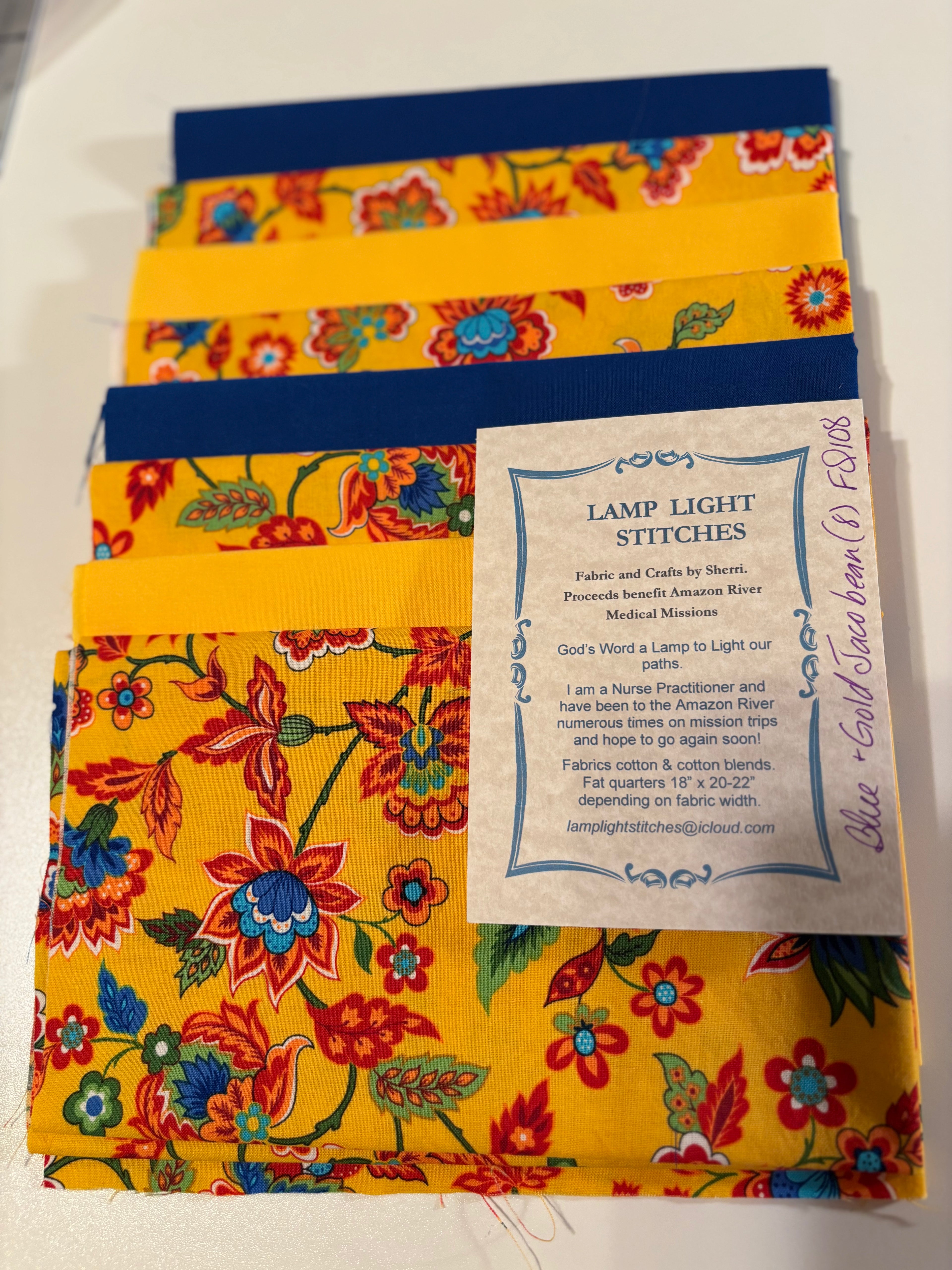 Blue and Gold Jacobean, 8 fat quarters, FQ 108B