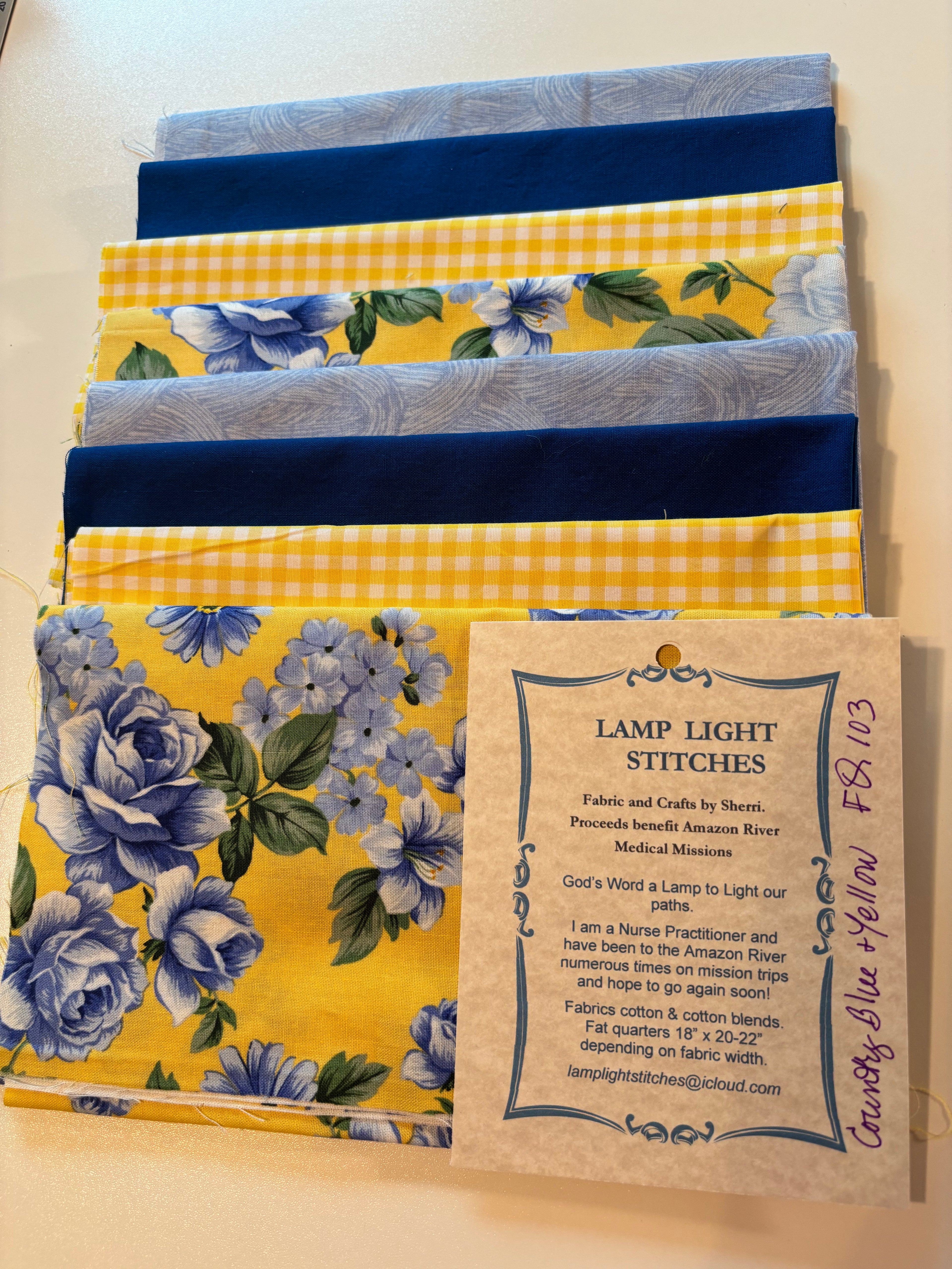 Country Blue Yellow, 8 fat quarters, cotton and cotton blends, FQ 103