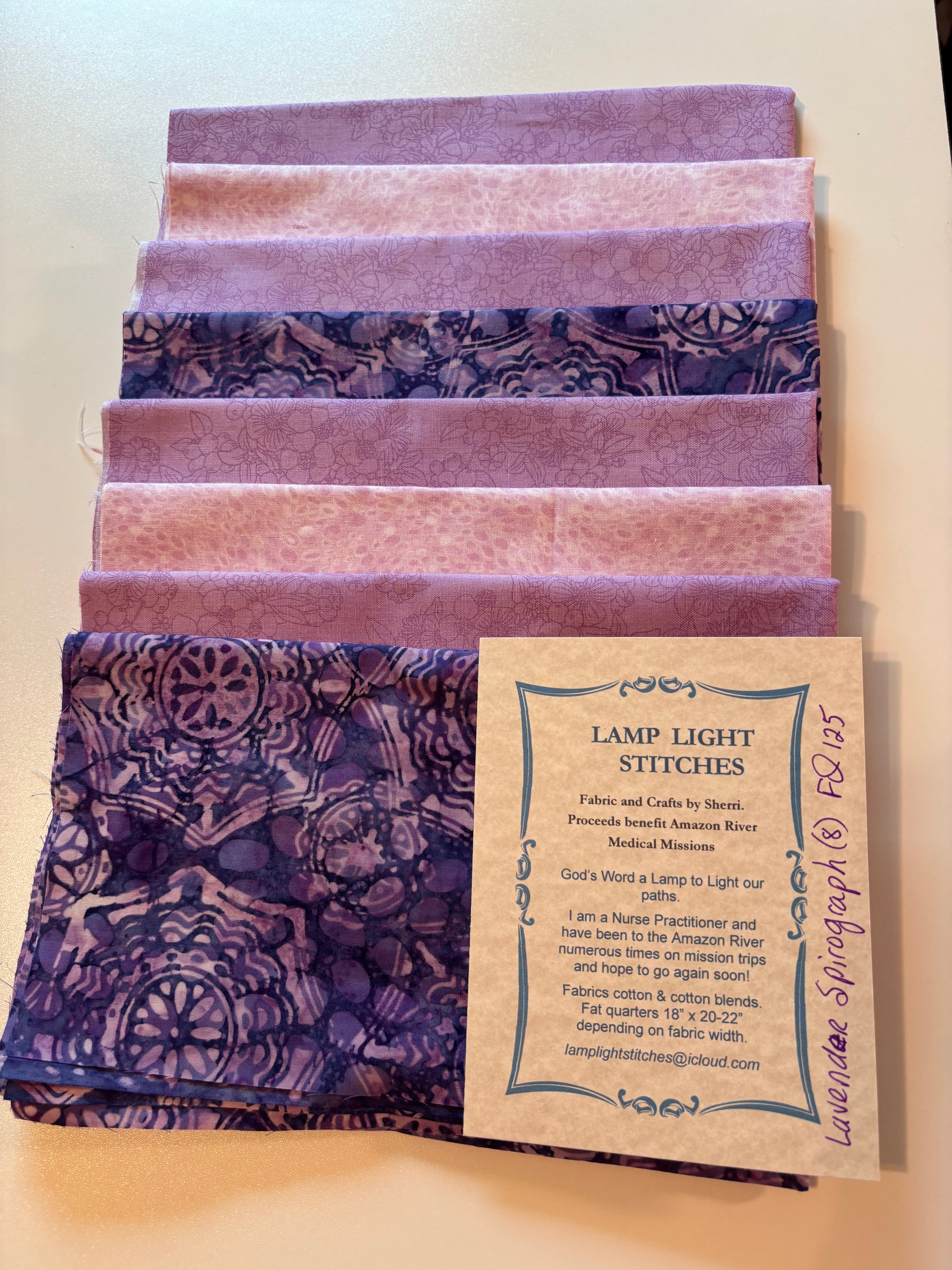 Lavender Spirograph, 8 fat quarters cotton and cotton blends, FQ 125.