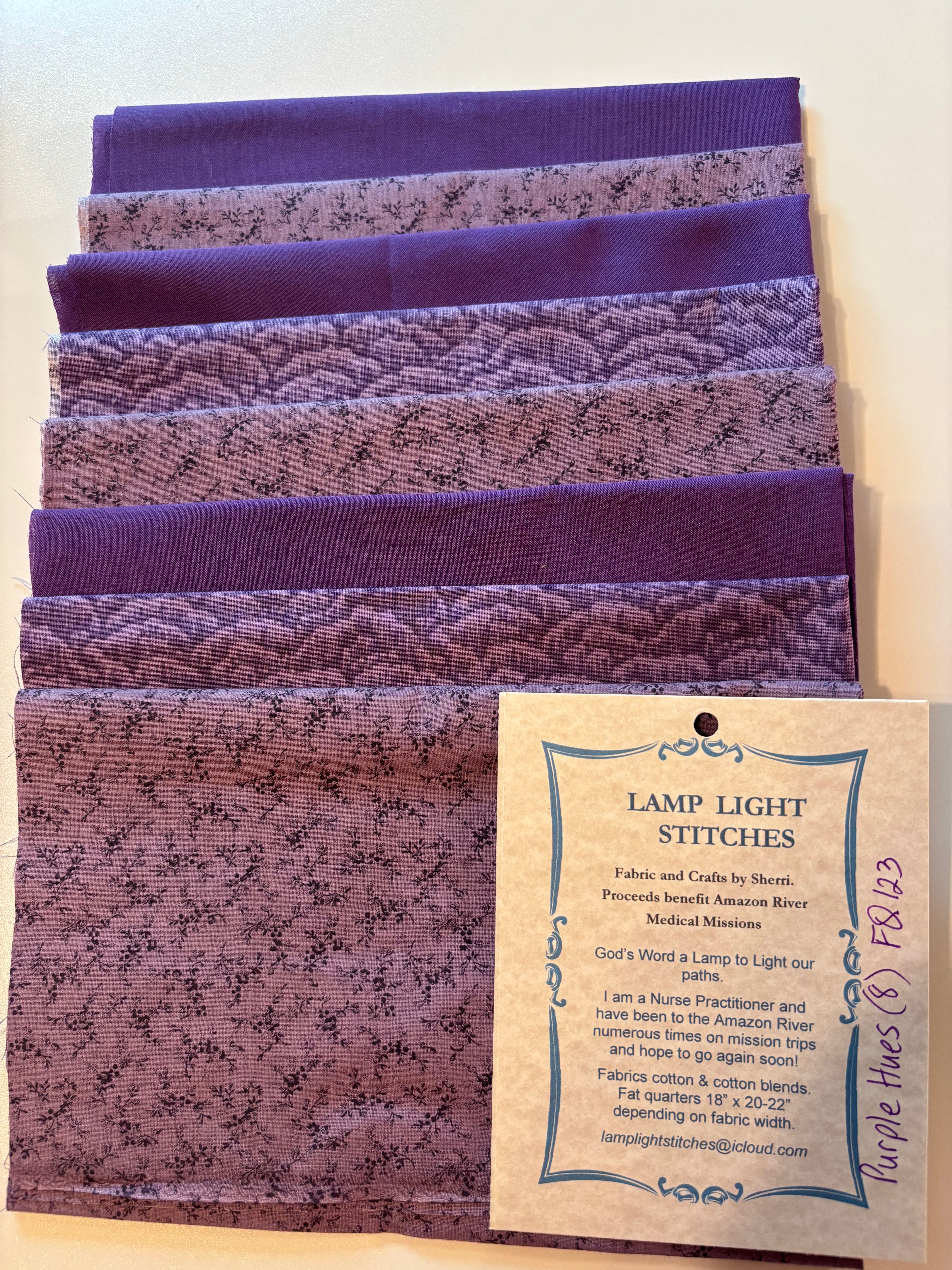 Purple Hues 8 fat quarters, cotton and cotton blends, FQ 123