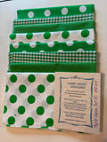 Apple Green Dot/gingham.  8 fat quarters, FQ 104