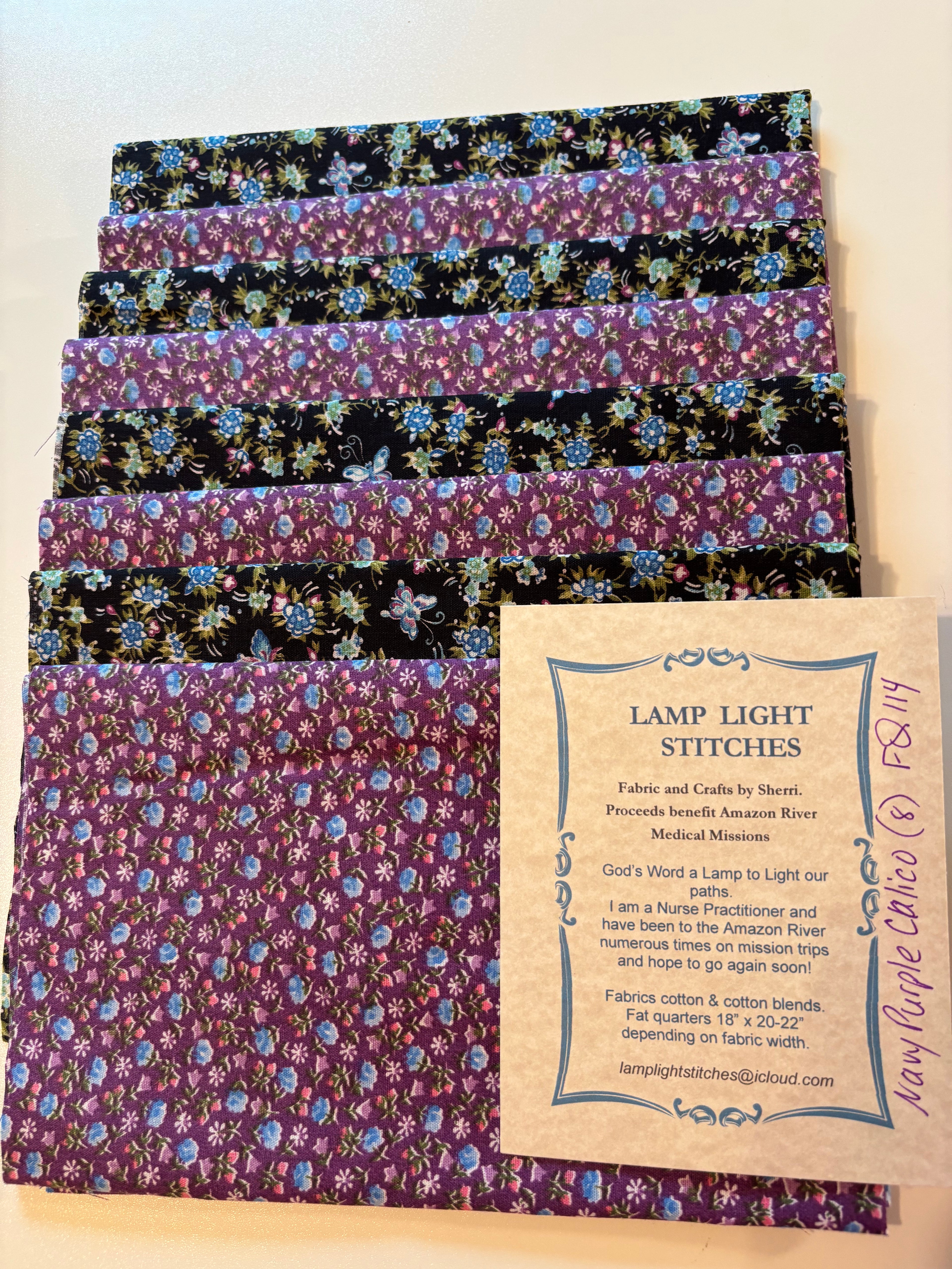 Navy Purple Calico, 8 fat quarters, cotton & cotton blends, FQ 114