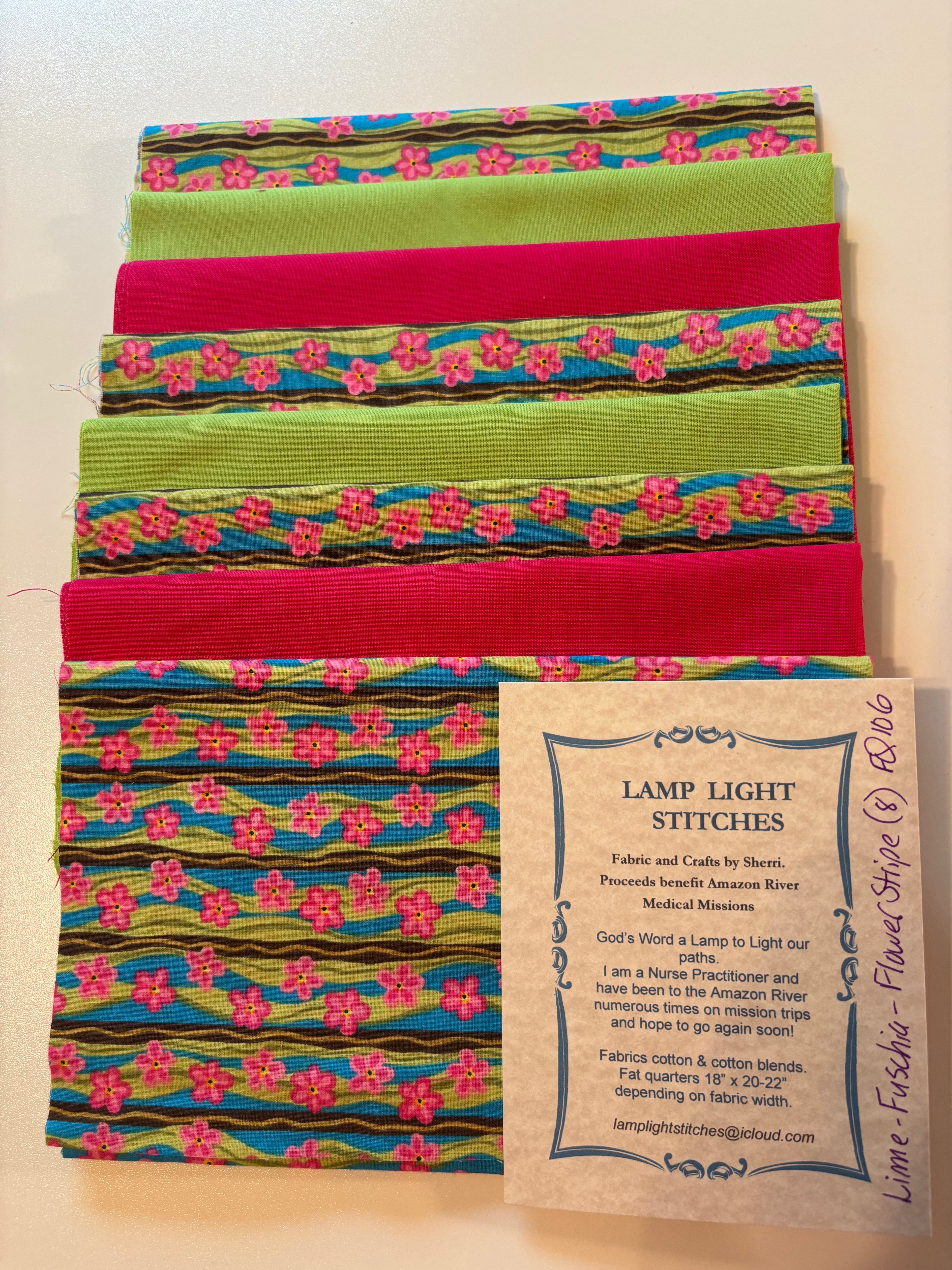 Lime Fuschia Flowers, 8 fat quarters, cotton & cotton blends, FQ 106