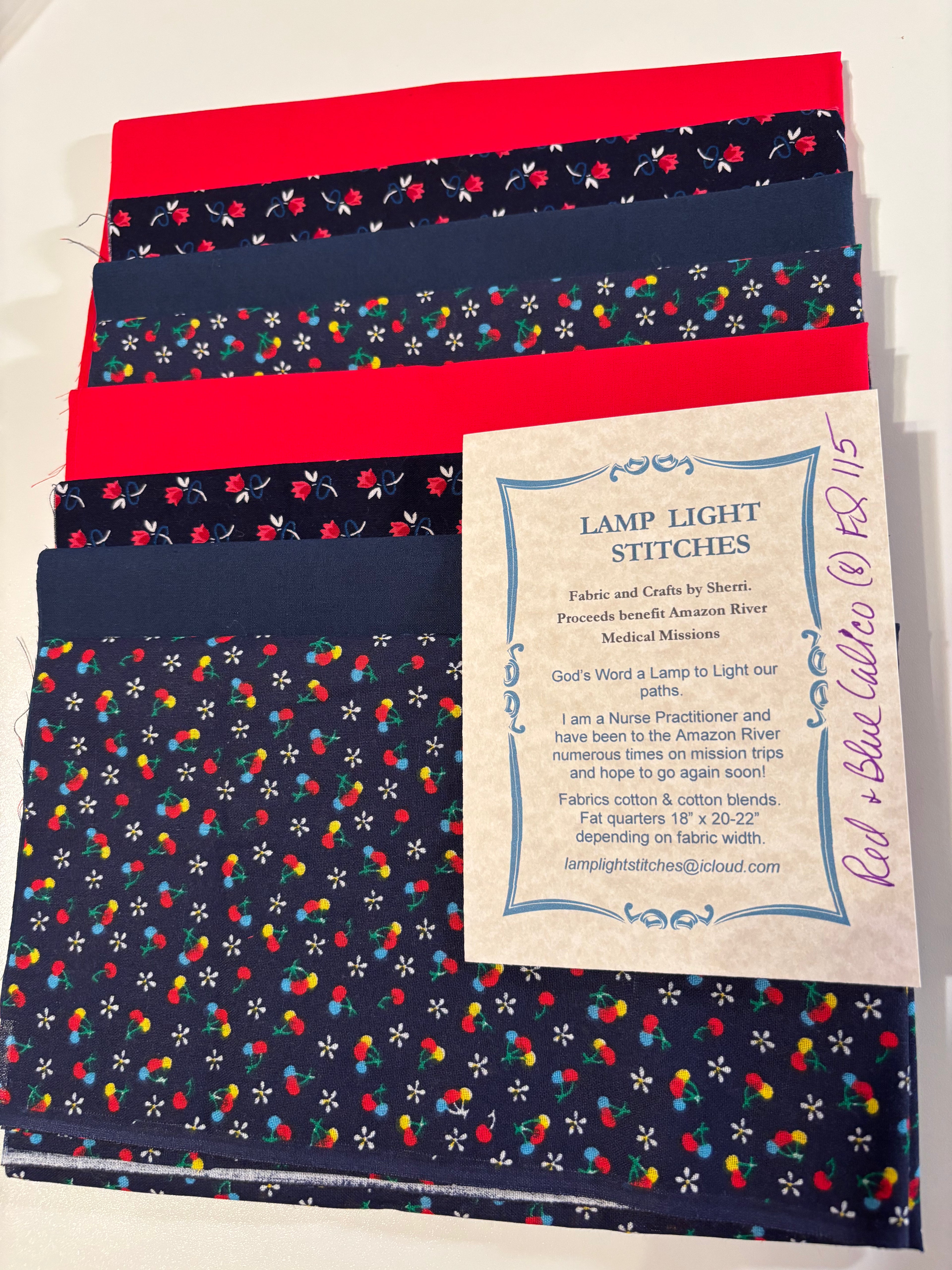 Red Blue Calico, (8), fat quarters,  FQ 115