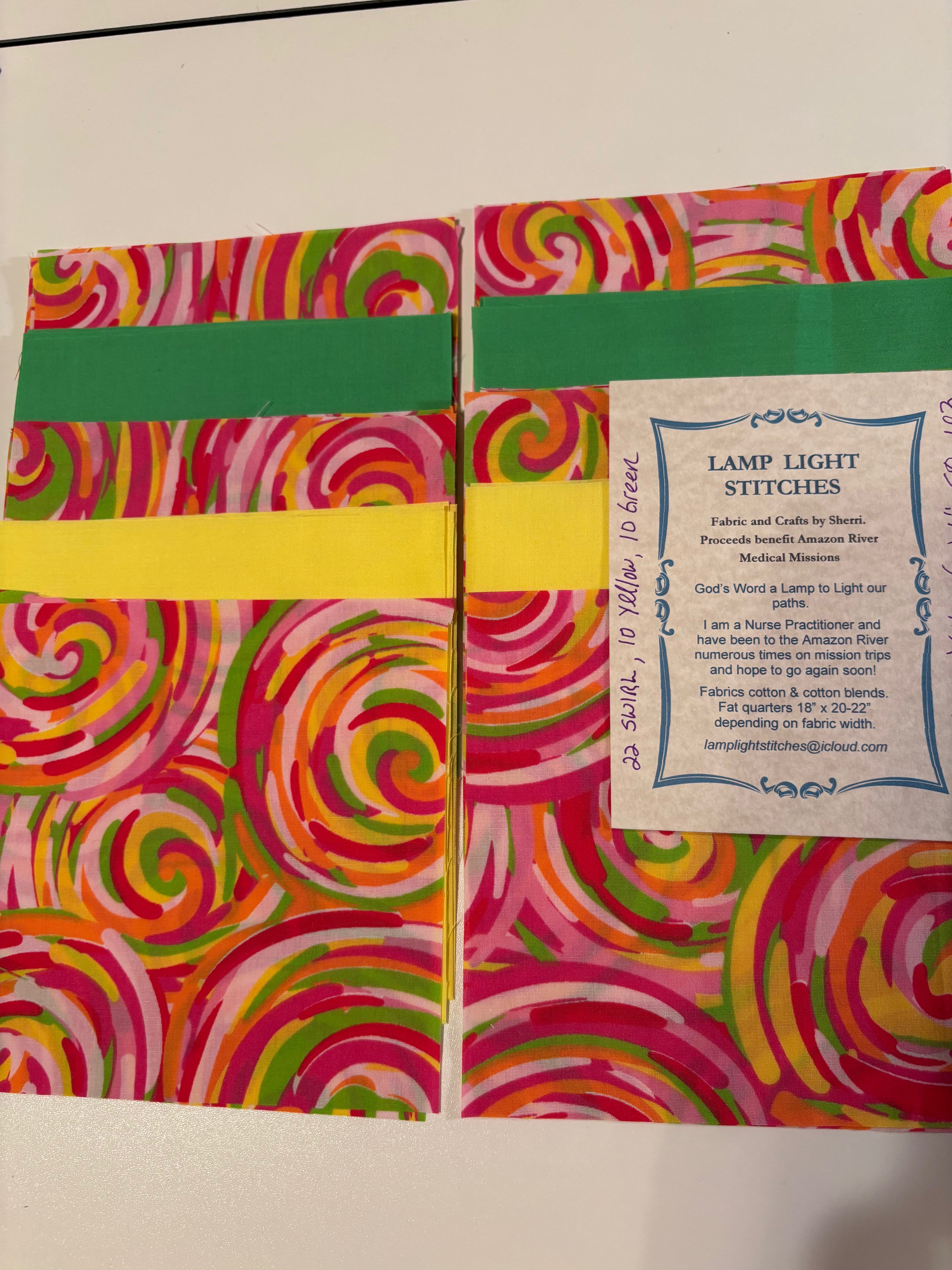 Swirl Fuschia Green Yellow 6 inch squares (42) charm pack,SQ 103