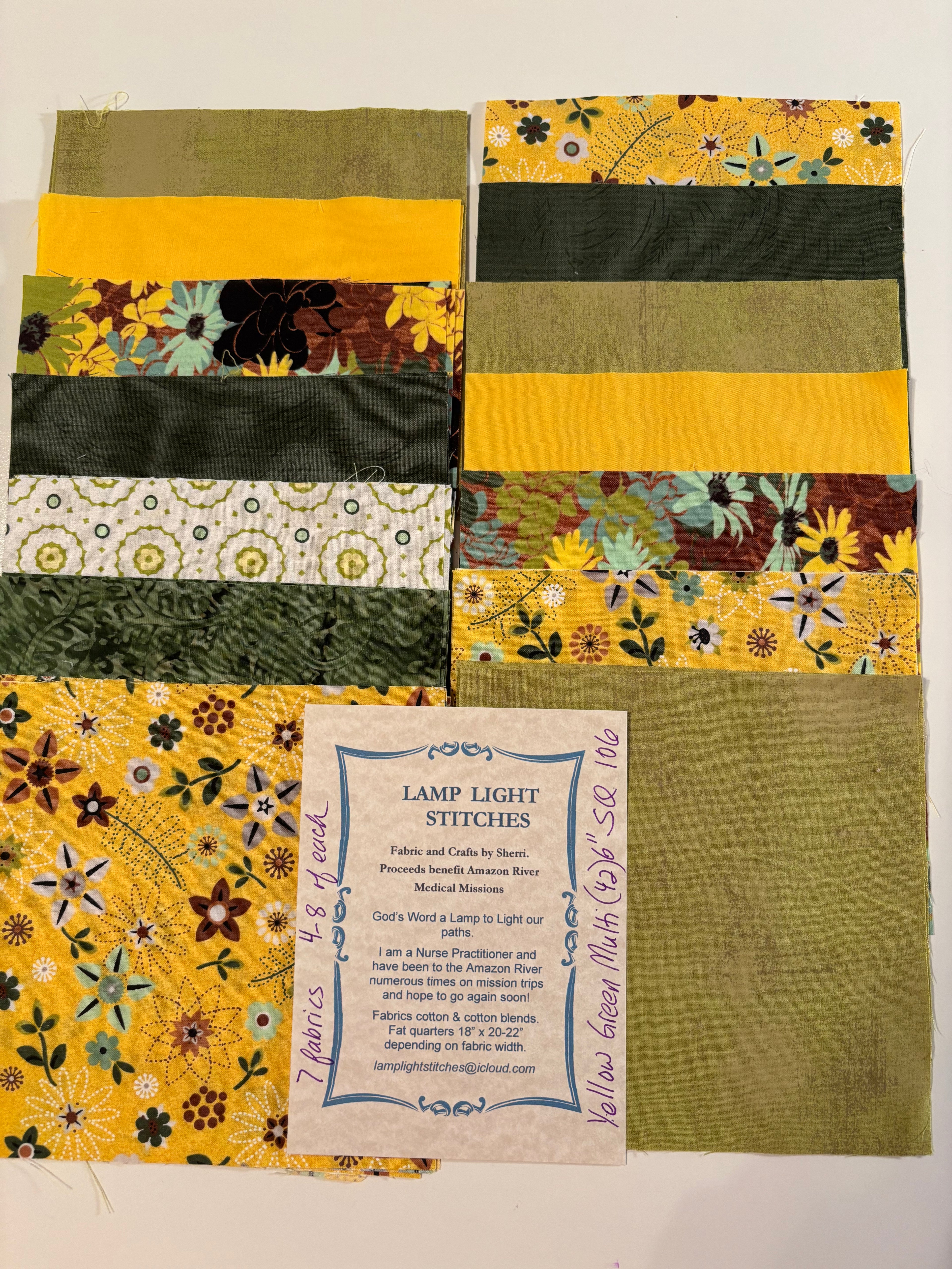 Yellow Green Multi: (42) 6 inch. Squares.  SQ 106