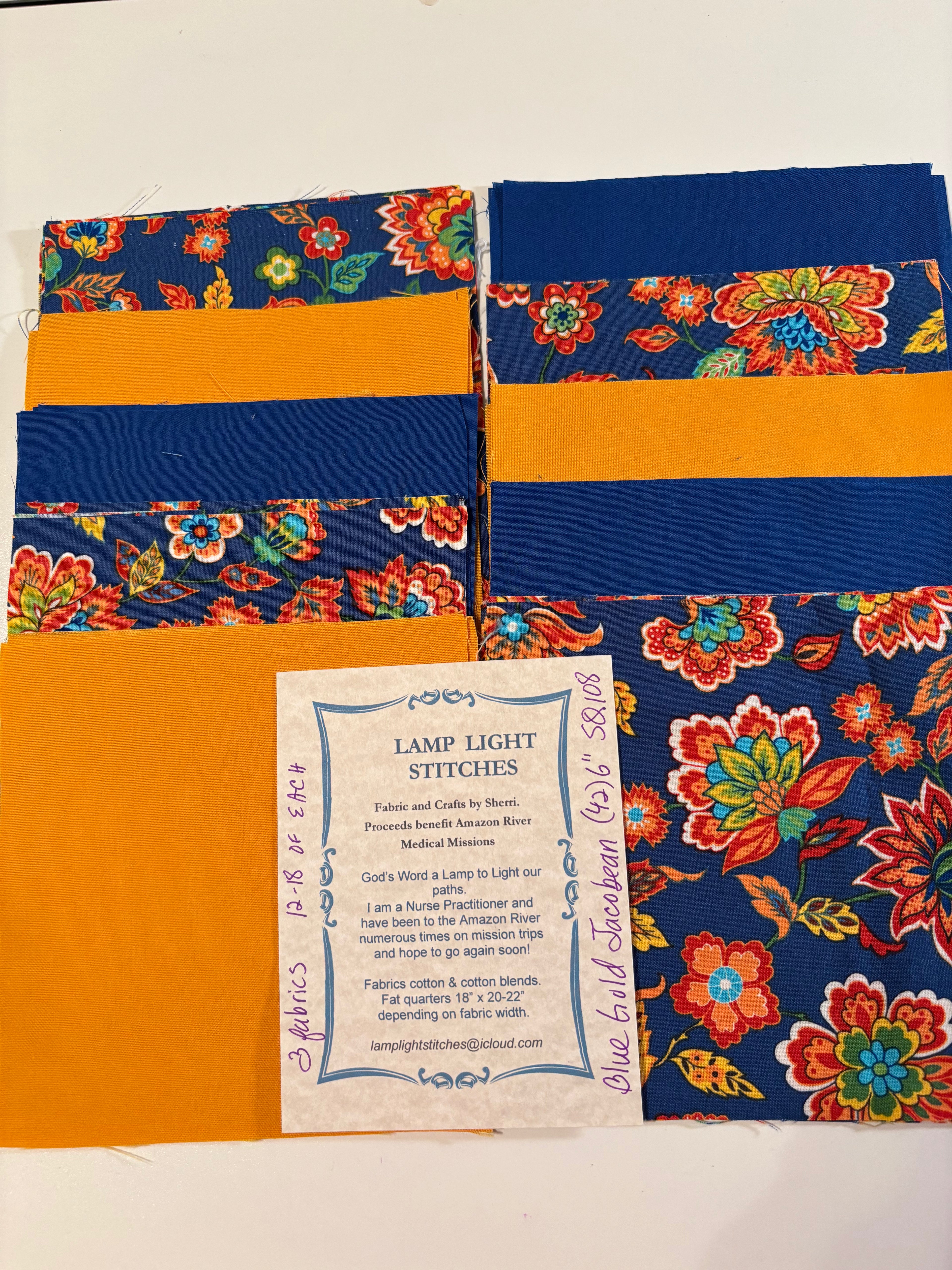 Blue Gold Jacobean, (42) 6 inch squares, SQ 108.