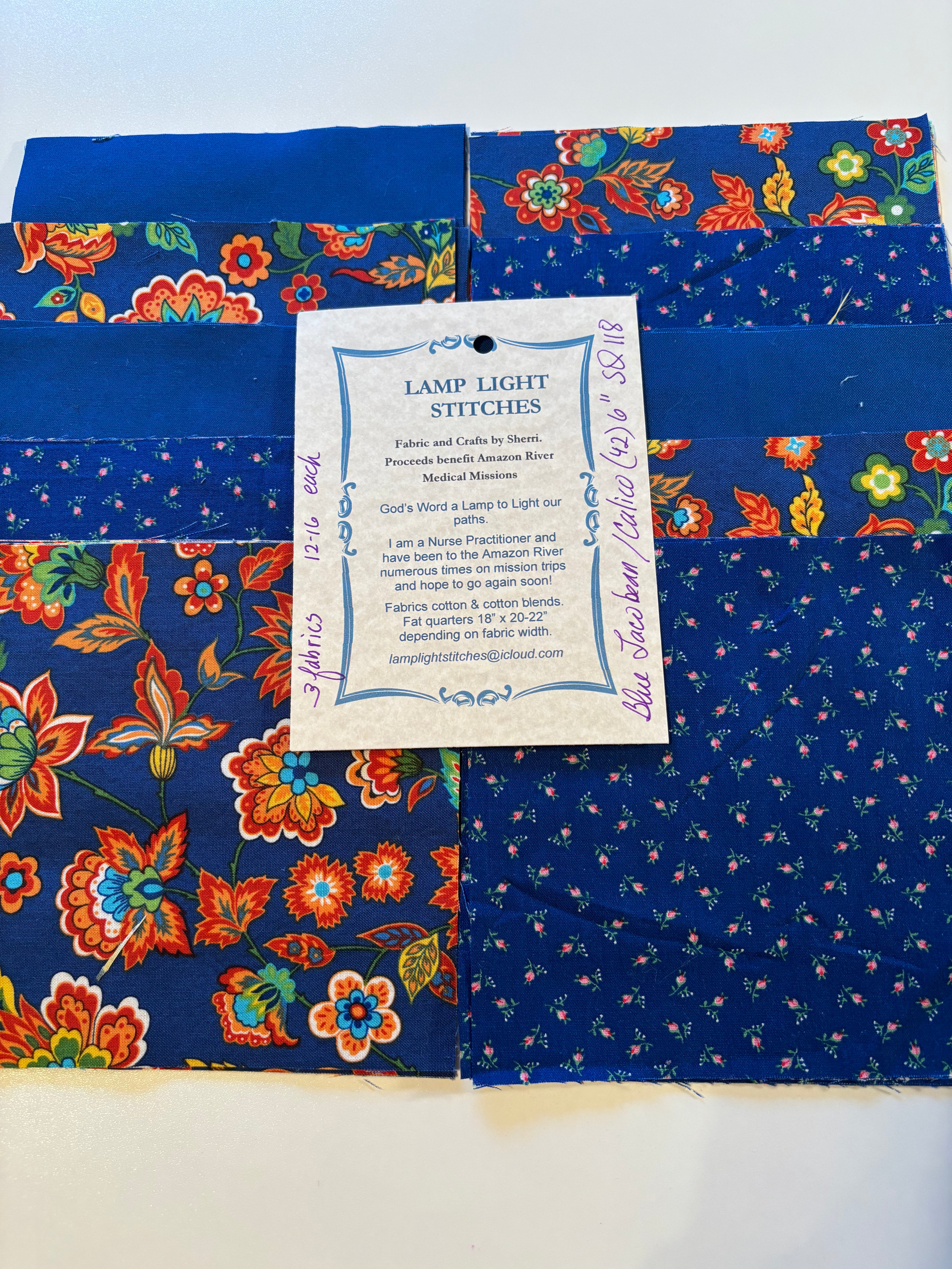 Blue Jacobean/ Calico (42) 6 inch squares.  SQ 118