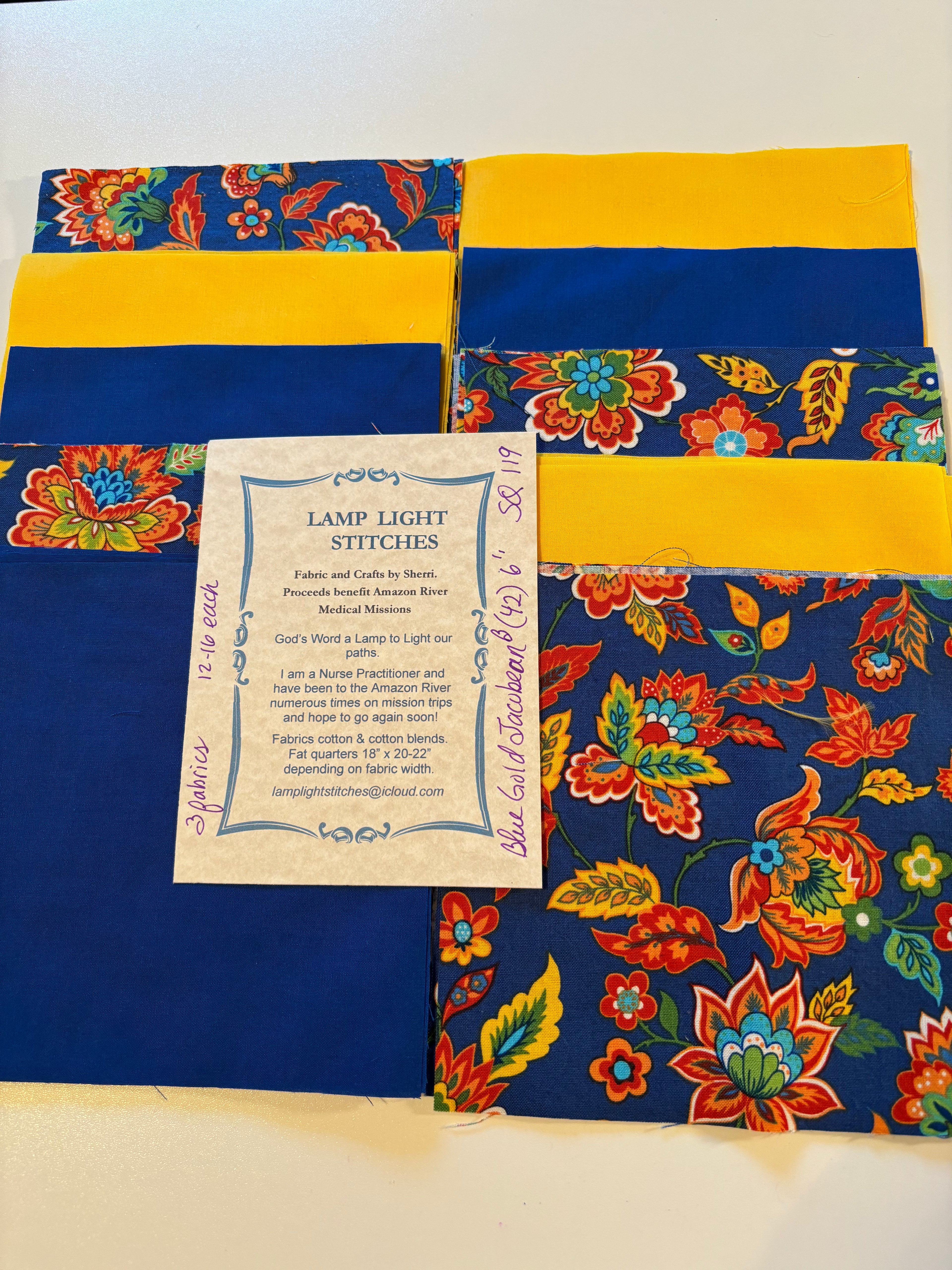 Blue Gold Jacobean.  (42)6 inch squares.  SQ 119