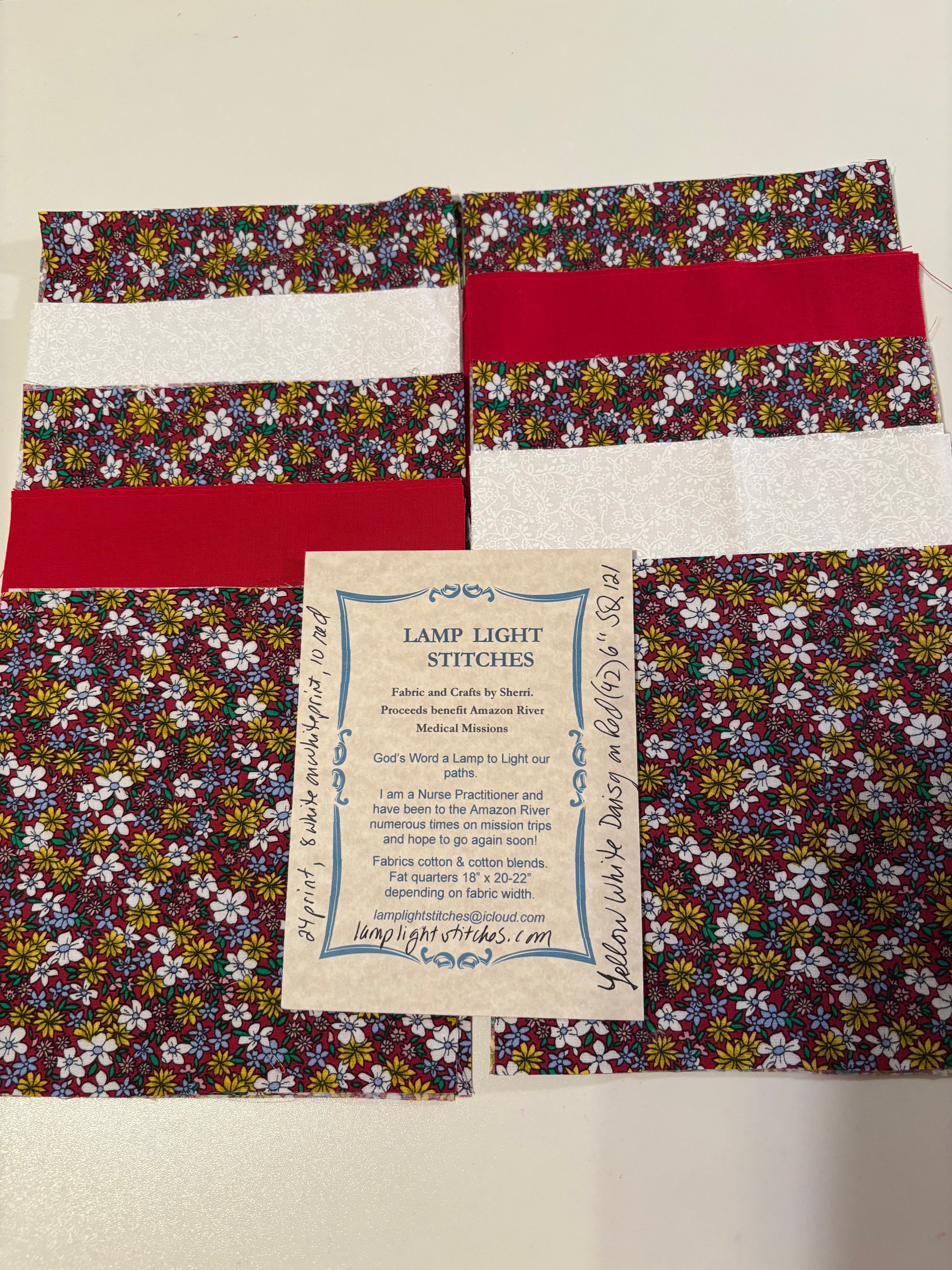 Yellow White Daisy on Red, (42) 6 inch squares) SQ 121