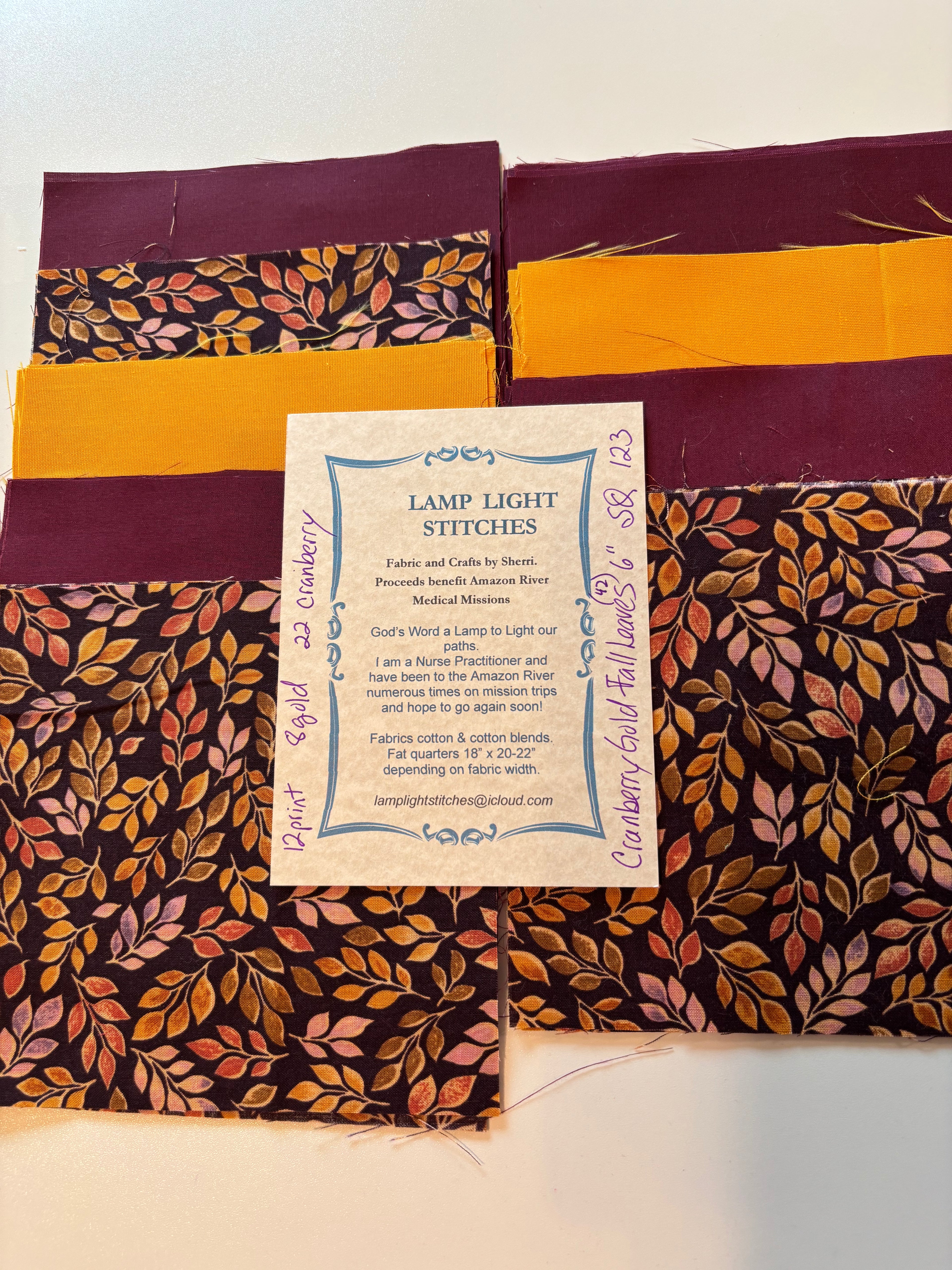 Cranberry Gold Fall Leaves.  6 inch squares(42), SQ 123