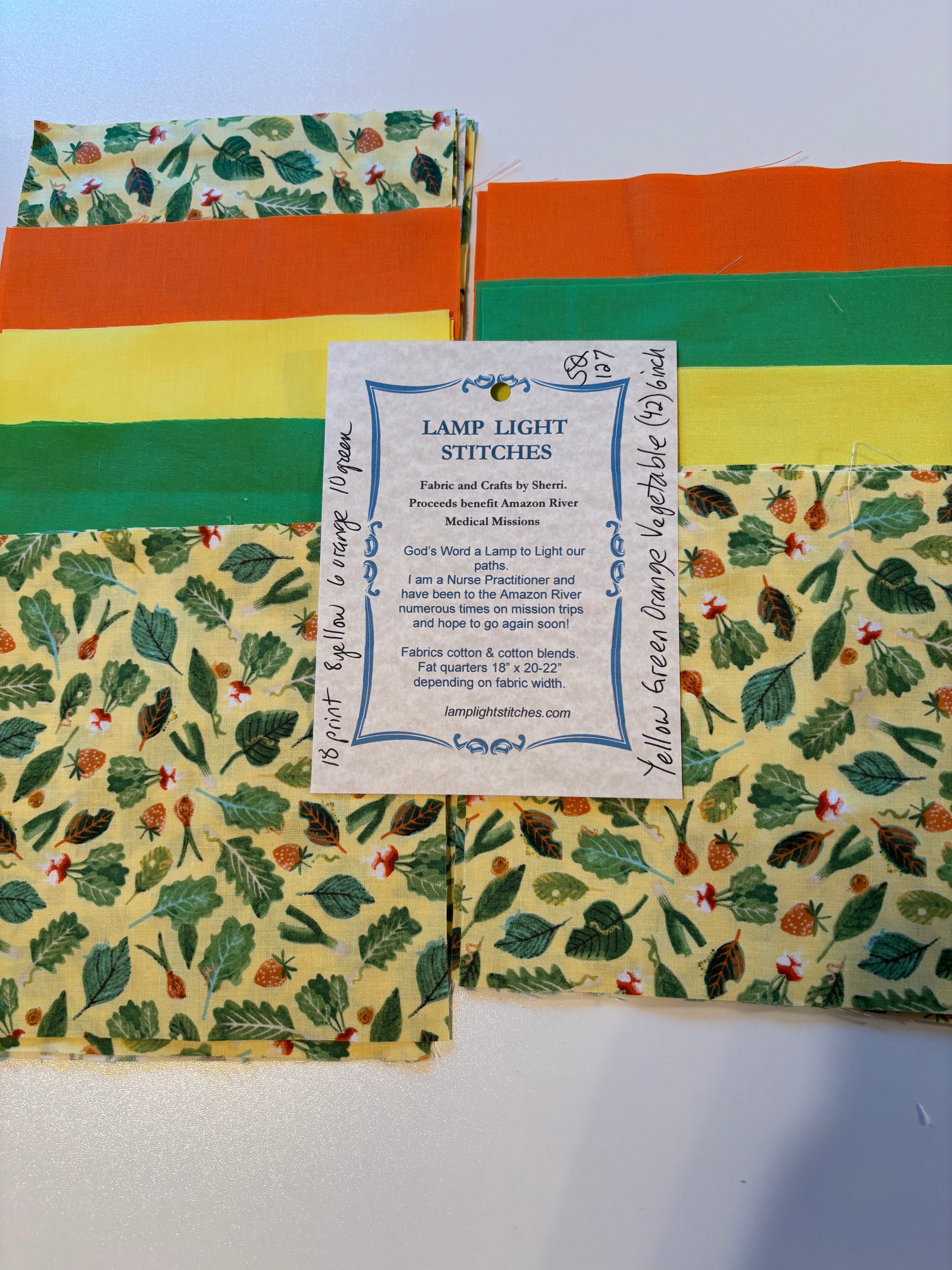 Yellow Green Orange Vegetable.  (42) 6 inch squares. SQ 127