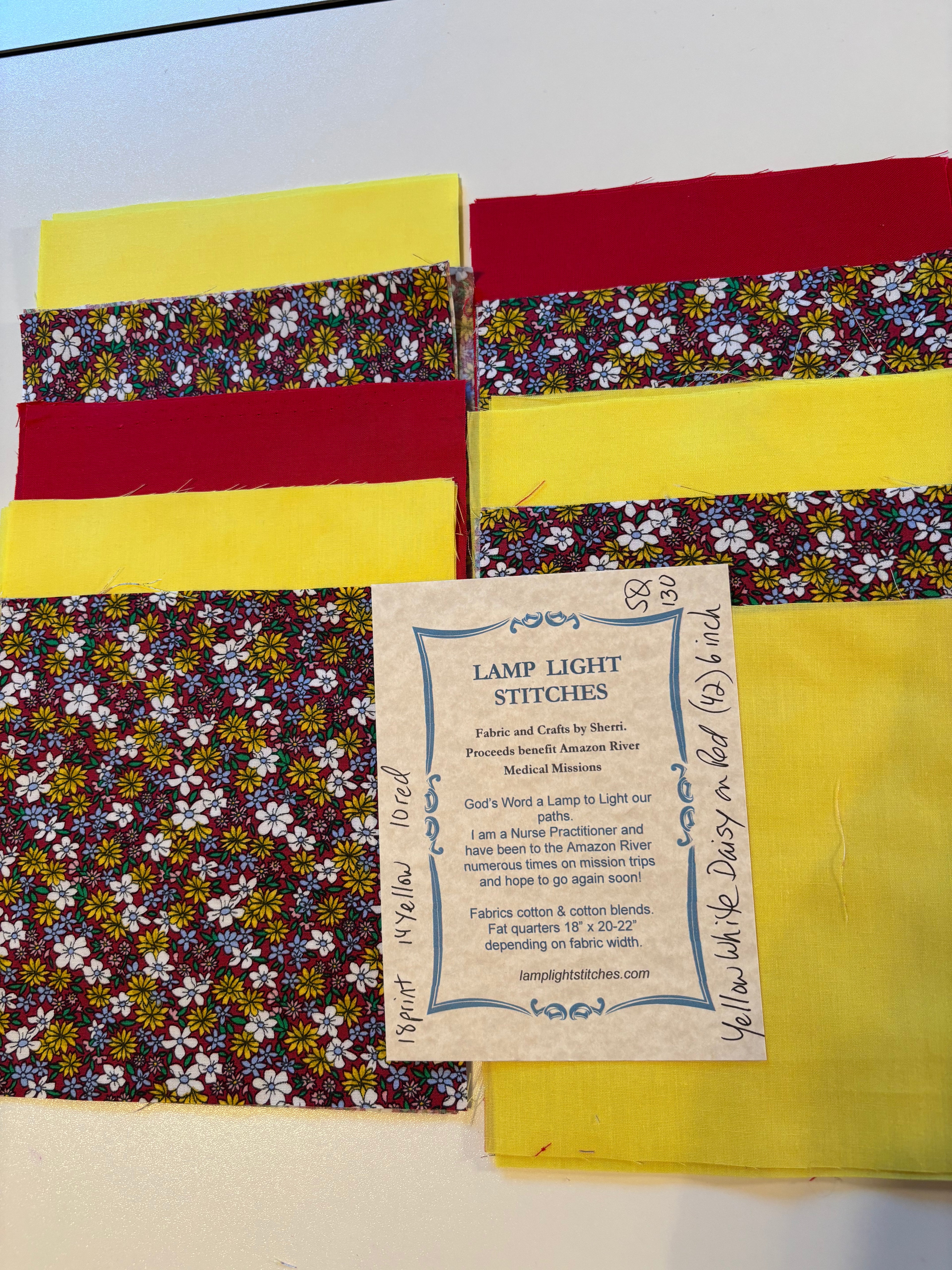 Yellow White Daisy on.  Red.  SQ 130