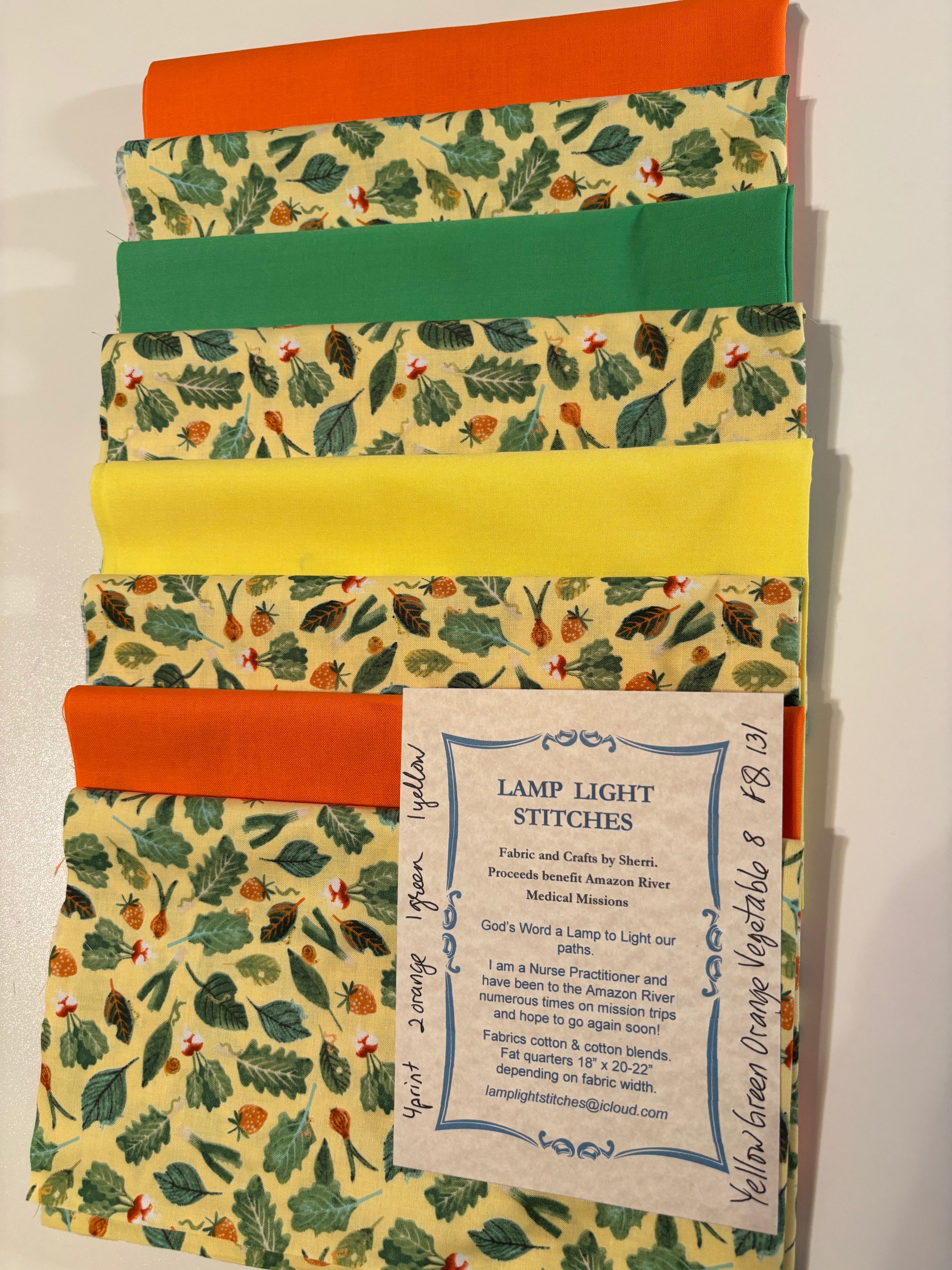 Yellow Green Orange Vegetable 8 fat quarters.  FQ 131