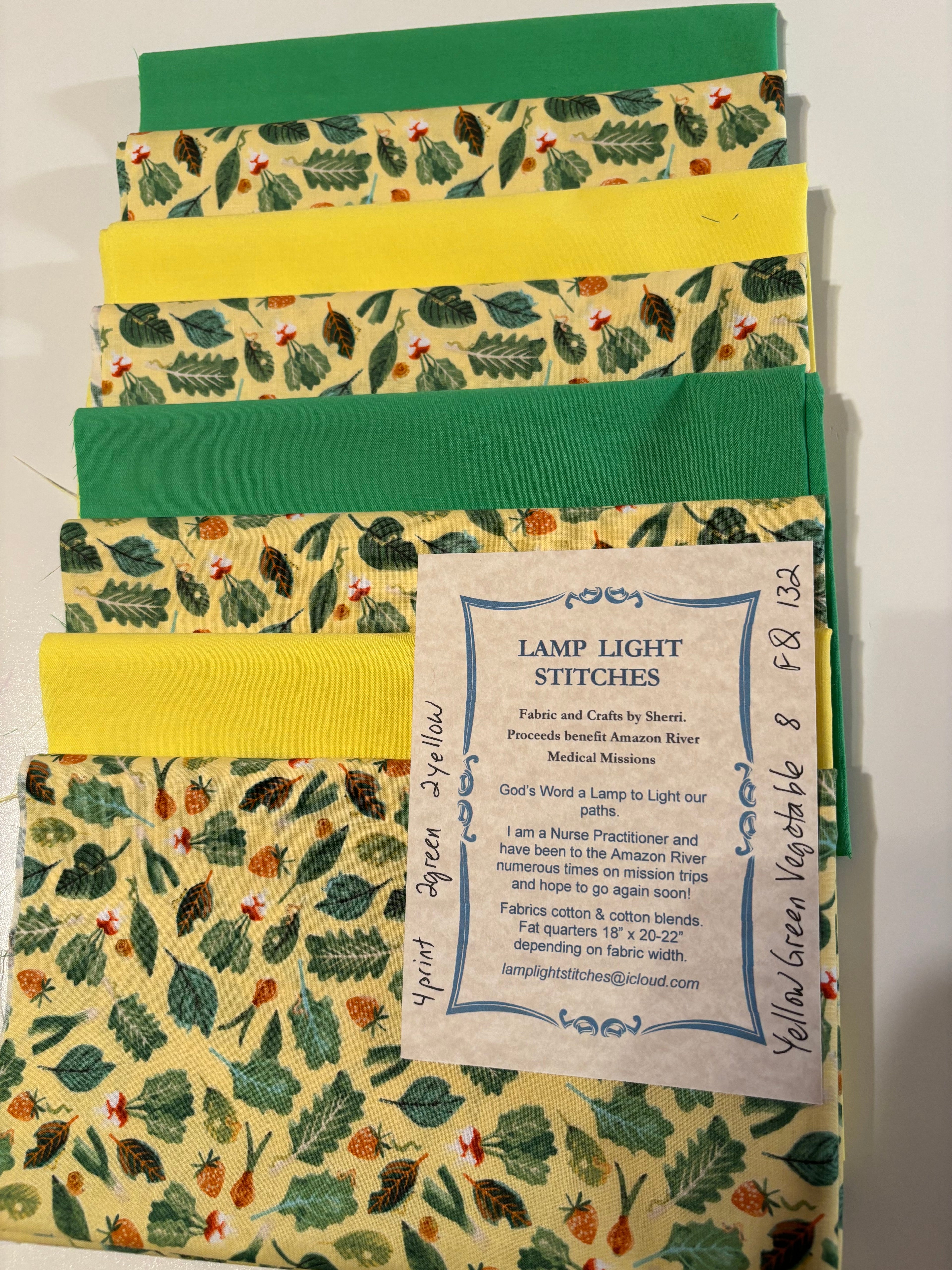 Yellow Green Vegetables, 8 fat quarters.  FQ 132