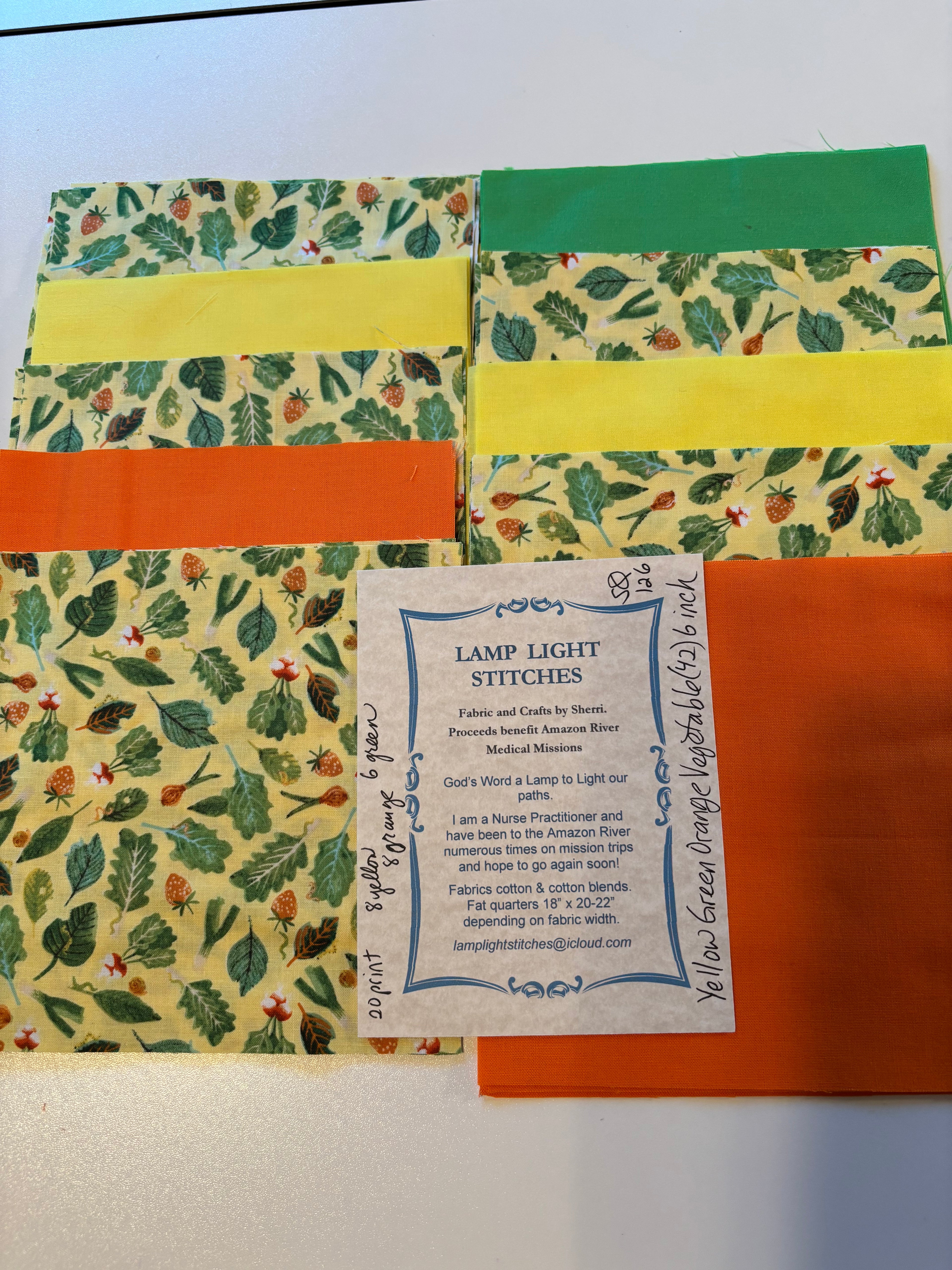Yellow Green Orange Vegetable;  (42) 6 inch squares.  SQ 126