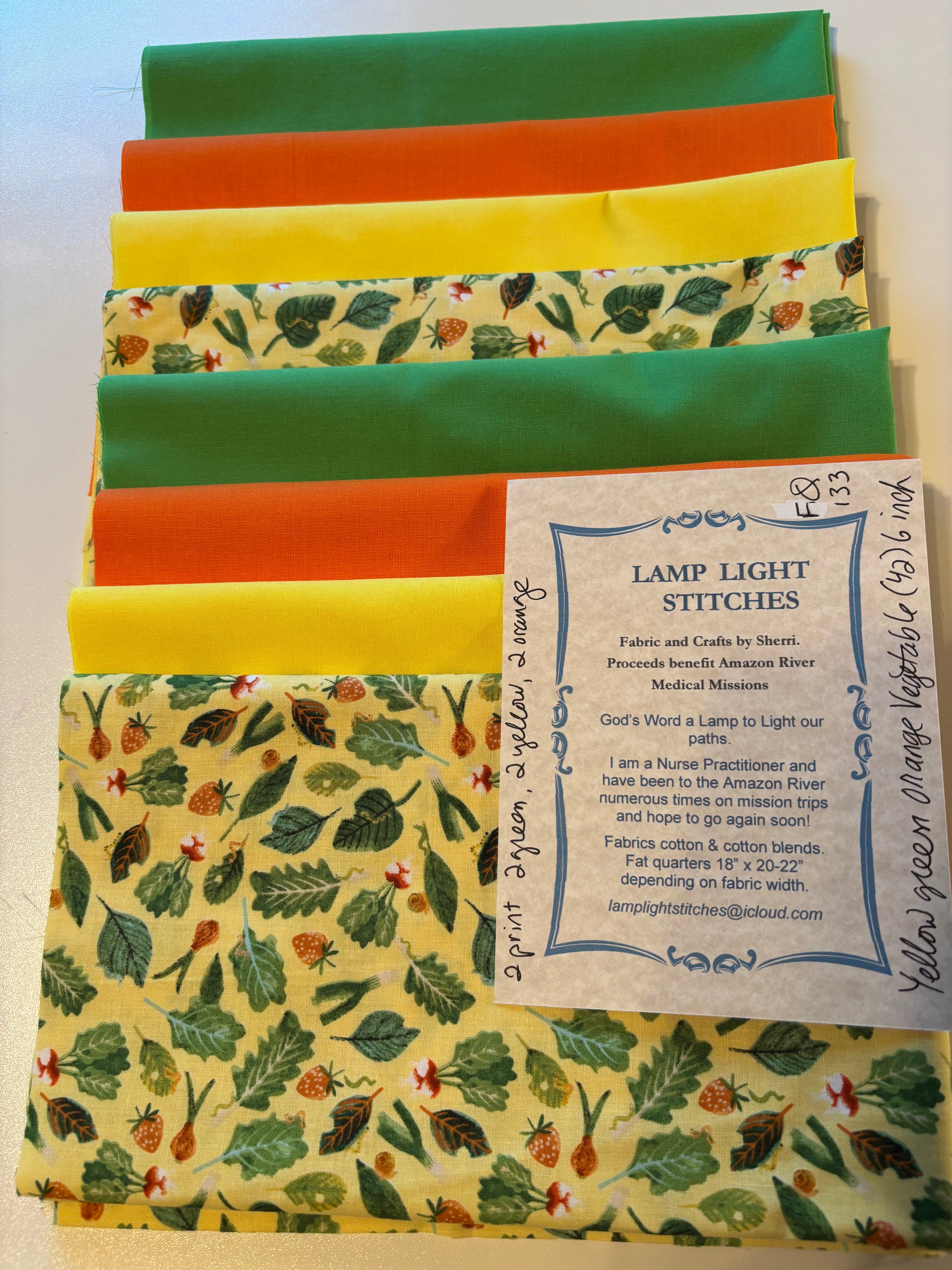 Yellow Green Orange Vegetable; 8 fat quarters.  FQ 133